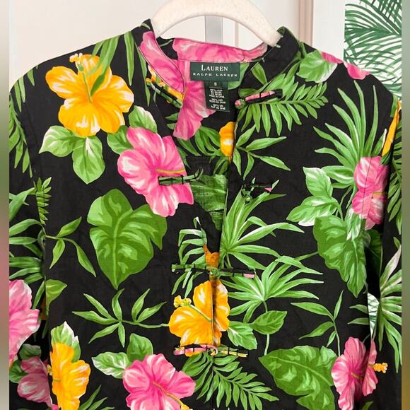 Lauren Ralph Lauren Asian Inspired Floral Linen Tunic Size Small - Picture 5 of 8